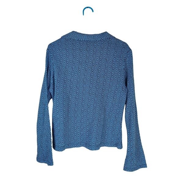 Vintage 90s UnCivilized Knit Flared Sleeve Turquoise Geometric Polo Shirt Large - Picture 2 of 11